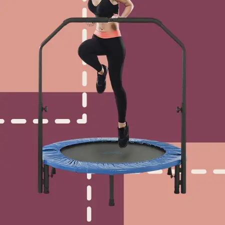 Upper Bounce Mini Foldable Rebounder Fitness Trampoline with Adjustable Handrail